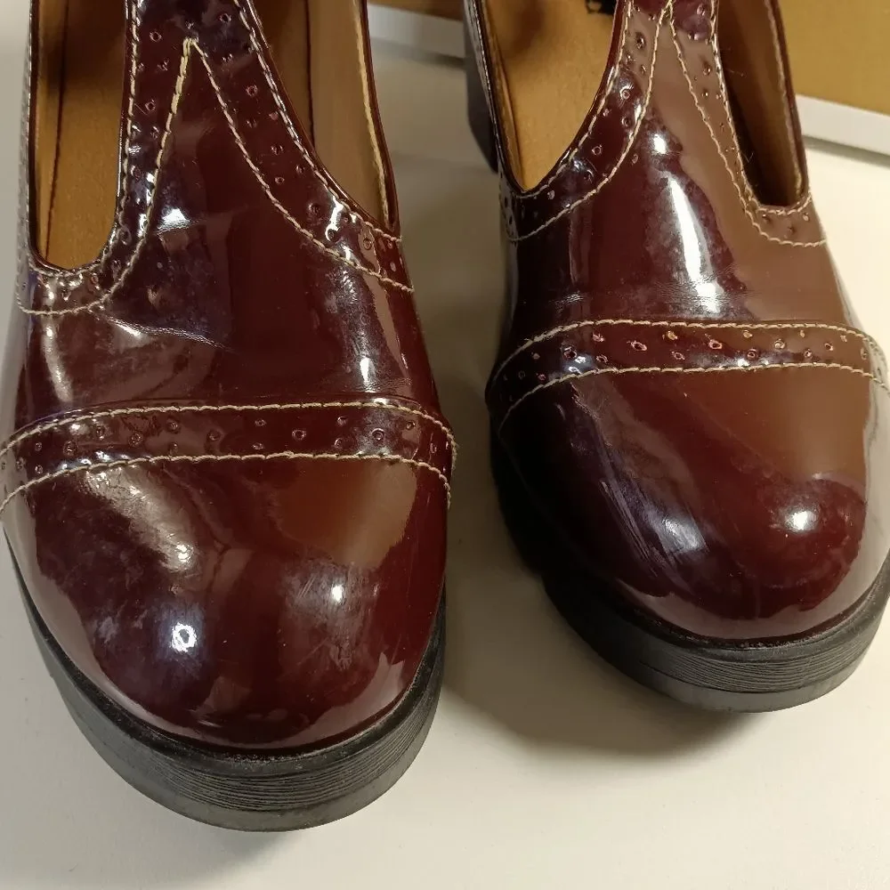 Dadawen Women's Black Cherry Red T-strap Round Toe Oxford Platform Shoes 11.5
